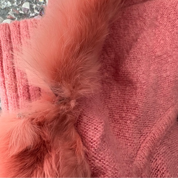 Bebe Pom Pom angora rabbit fur trim hood zip up sweater hoodie pink coral y2k - Picture 15 of 15
